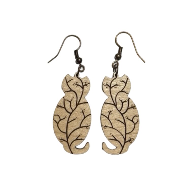 Kitty Willows Wood Earrings: Lightweight Laser Cut Dangles 1 Kitty Willows Wood Dangle Earrings