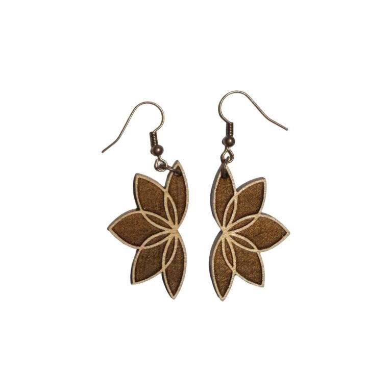 Engraved Wood Lotus Flower Dangle Earrings- Handmade Jewelry Gift 1 Lotus Flower Wood Dangle Earrings