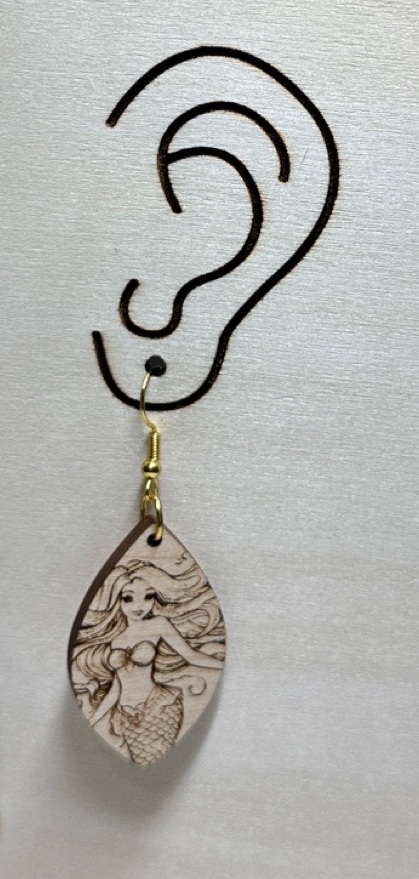 Mermaid Laser Cut Wood Dangle Earrings- Handmade Jewelry 4 Mermaid Wood Dangle Earrings 2