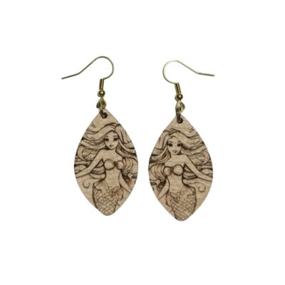 Mermaid Laser Cut Wood Dangle Earrings- Handmade Jewelry