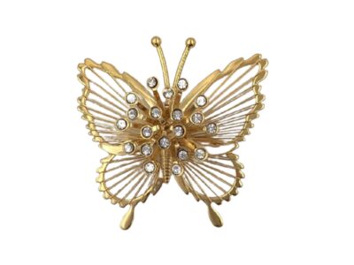 Gold Tone, Rhinestone and Spinneret Butterfly Brooch