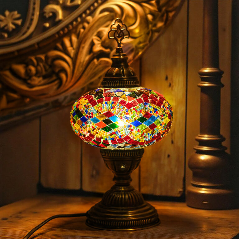 Mozaist Turkish Mosaic Table Lamp Multi Color , Hand Made Mosaic Lamp, Moroccan Light Shade, 4 NSCF8189