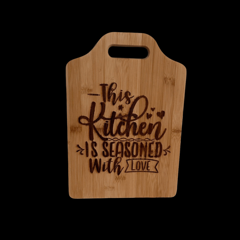 This Kitchen Is Seasoned Laser Engraved Bamboo Cutting Board With Handle