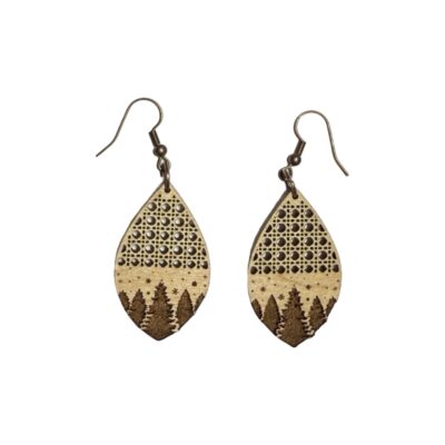 Winter Scene Boho Rattan Wood Dangle Earrings Handmade Jewelry