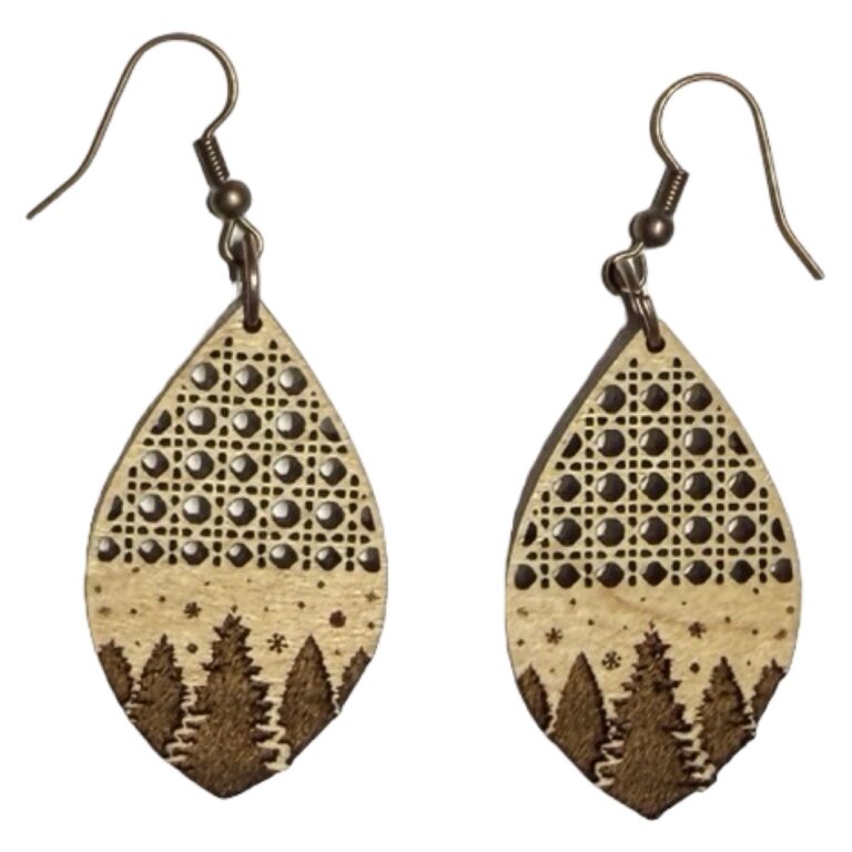 Winter Scene Boho Rattan Wood Dangle Earrings Handmade Jewelry 2 Winter Scene Boho Rattan Wood Dangle Earrings Med Maple Hardwood 1.5 in