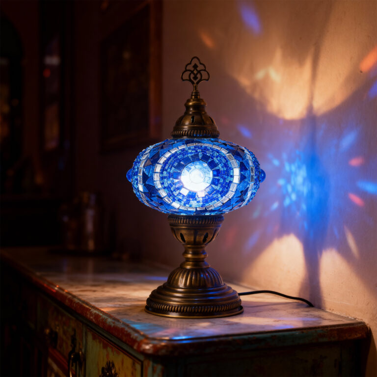 Mozaist Turkish Mosaic Table Lamp, Blue Color Hand Made Table Lamp with Led Light Bulb 6 a1