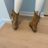 Tan Fringe boots on model