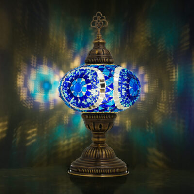 Mozaist Turkish Mosaic Table Lamp, Blue Color Hand Made Table Lamp with Led Light Bulb