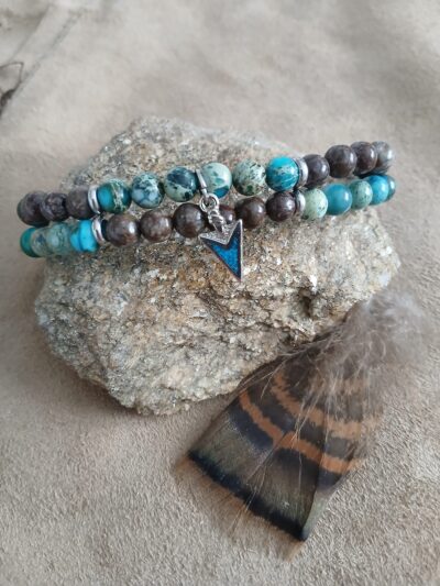 "Find Your Tribe" - Sea Sediment and Bronzite Double-row Stretch Bracelet