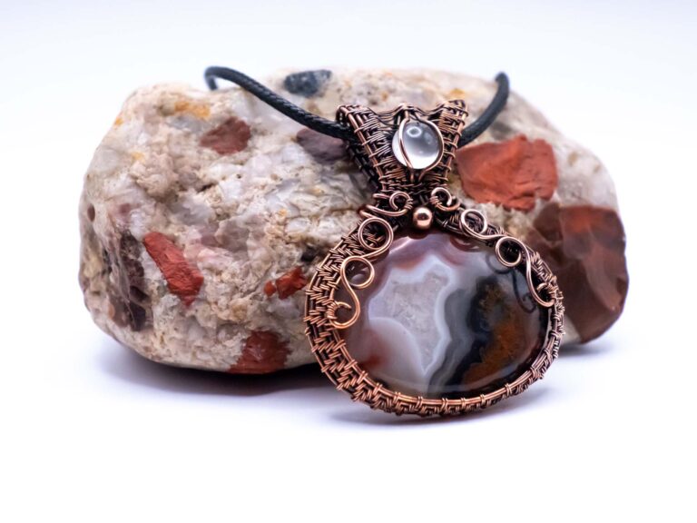 Vibrant Energy Wire Wrapped Agate and Moonstone Necklace 1 Vibrant Energy Wire Wrapped Agate and Moonstone Necklace