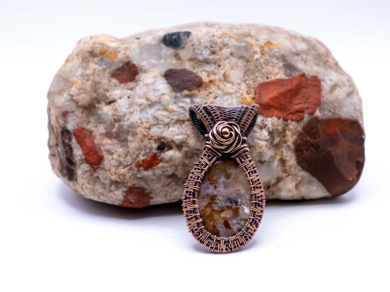 Rustic Spirit Wire Wrapped Brown Moss Agate Necklace
