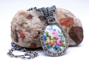 Vintage Magic Wire Wrapped Limoges Porcelain Necklace