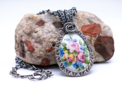 Vintage Magic Wire Wrapped Limoges Porcelain Necklace