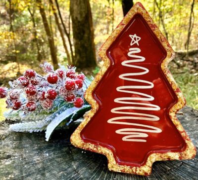Luxurious Red & Gold Resin Tray | Holiday Mantle Accent | Christmas Gift Idea