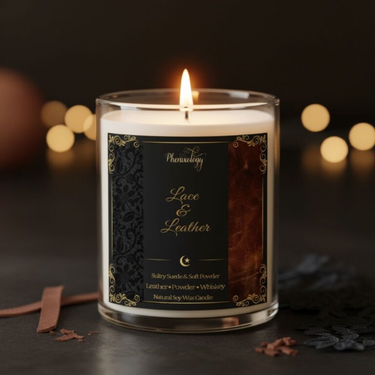 Lace & Leather Soy Candle-Worn Suede, Powder & Aged Whiskey