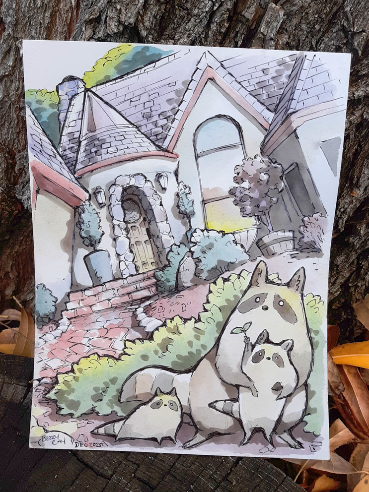 Raccoon Family, Original Watercolor illustration 1 Watercolor Raccoon Family