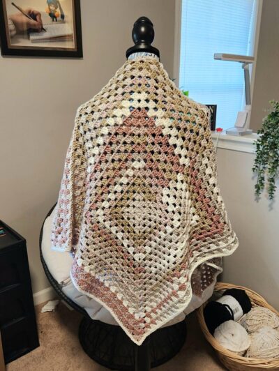 Crochet Shawl - Granny Stitch with a Diamond Pattern Back