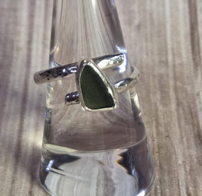 Olive Sea Glass Ring - Adjustable