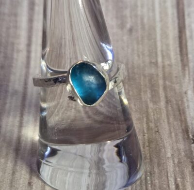 Aqua Glass Pebble Ring - Adjustable