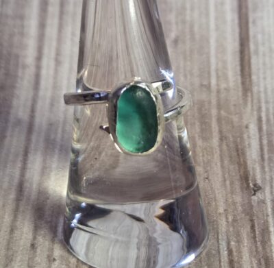 Teal Glass Pebble Ring - Adjustable