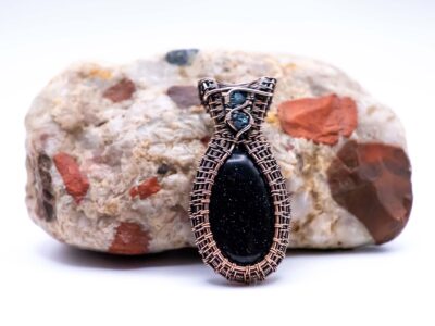 Radiant Night Wire Wrapped Blue Goldstone Necklace