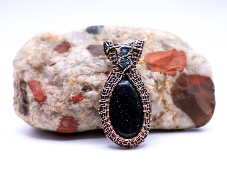 Radiant Night Wire Wrapped Blue Goldstone Necklace