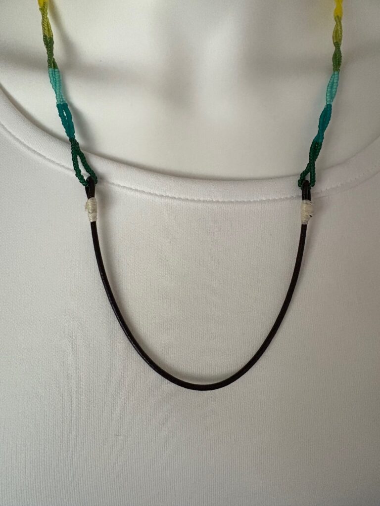 Glass Seed Bead Shield Style Necklace 8 Bright Yellow cord view 3