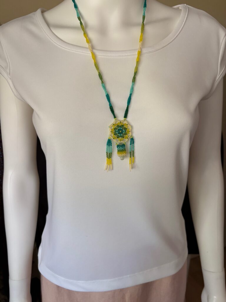 Glass Seed Bead Shield Style Necklace 1 Bright Yellow necklace