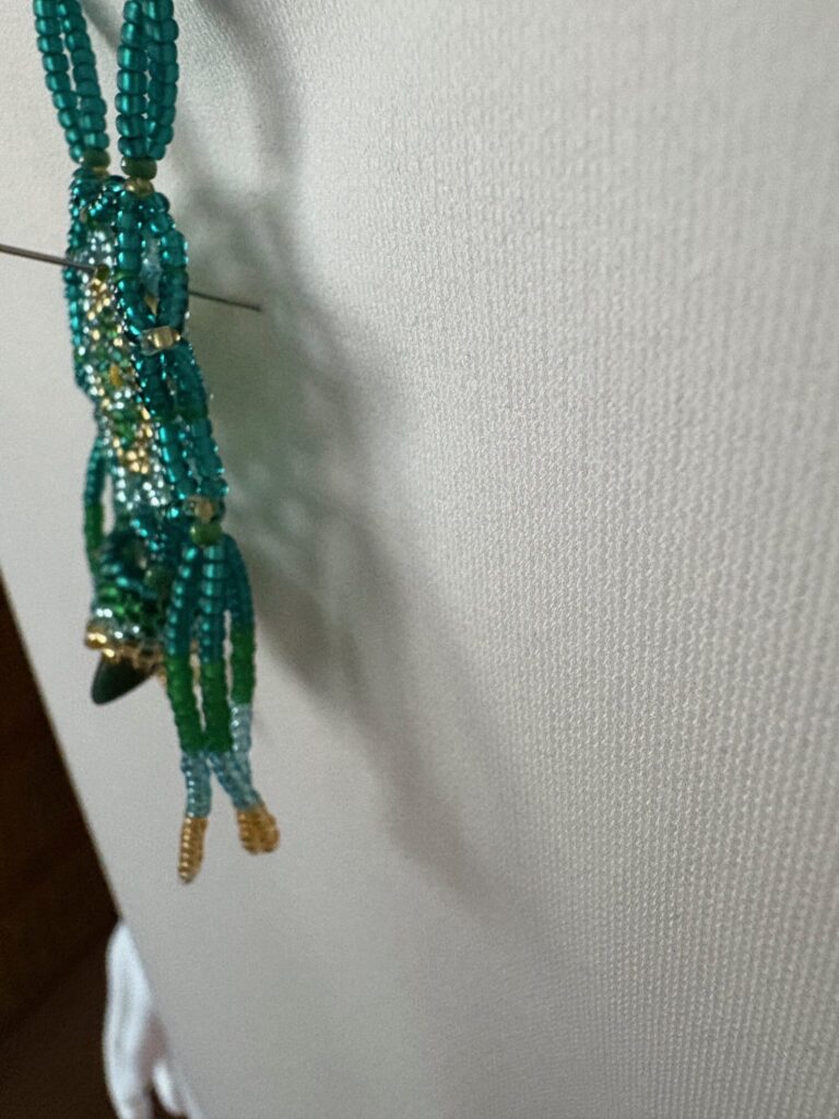 Glass Seed Bead Shield Style Necklace 3 Dark Green double shield