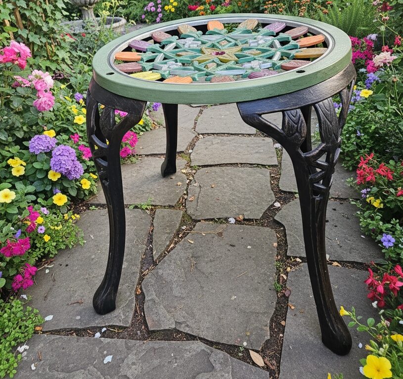 From the Land of Enchantment, Beautiful Handpainted “Autumn Bloom” Garden Stool