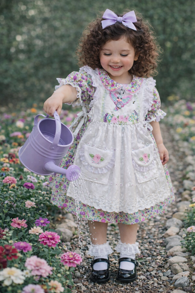 Sugar Bug Fairy Hand Embroidered Pinafore and Belted Dress Set