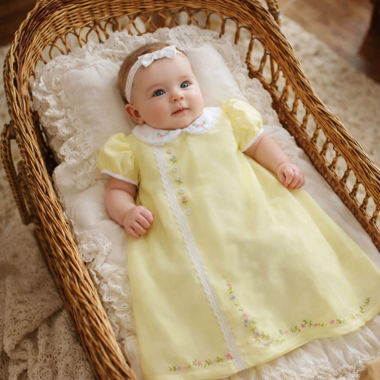 452b8415 4562 45bd 8463 91bcff347234Yellow baby gown cradle