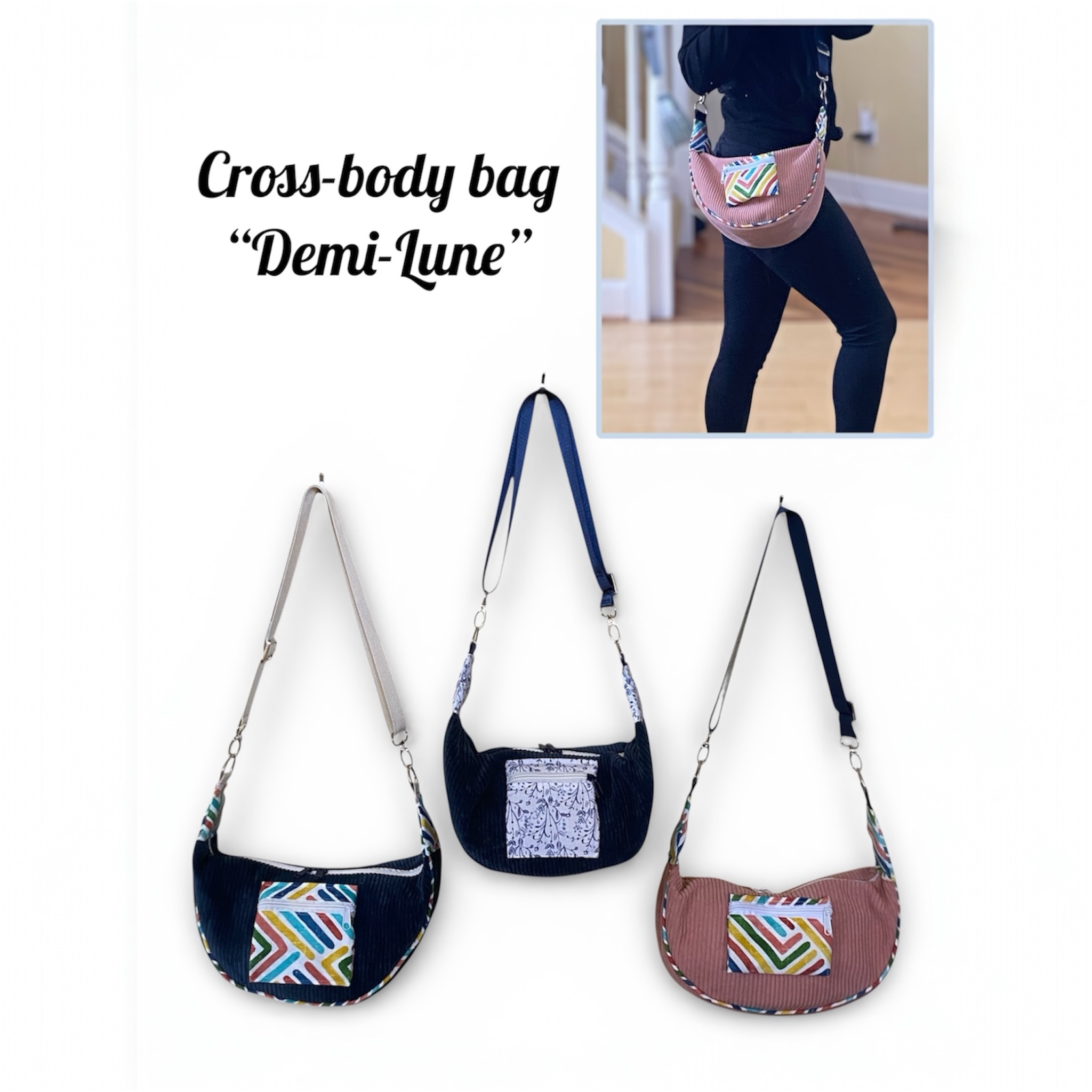 Demi-Lune Cross-Body Bag – Handmade Crescent Bag