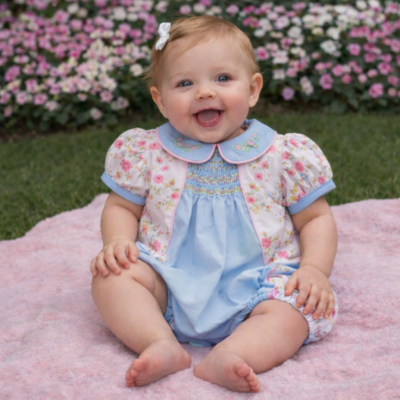 Hand Smocked & Embroidered Baby Bubble/1940's Style/Optional Shoes