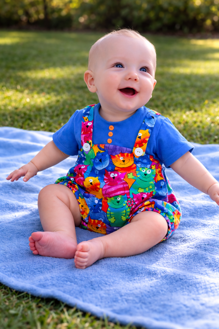 "Cool Cats" Baby Romper/bubble/Sunsuit 1 f30ef9da 7801 4e82 b246 9d09fe91180dBaby boy in cool cats romper