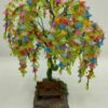 Weeping Willow Wire Tree with multiple colored flowers and leaves.