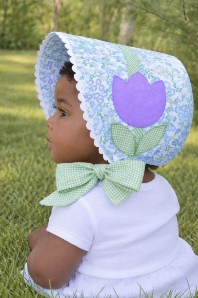 Baby Bonnet Floral/ Appliqued Tulips & Leaves