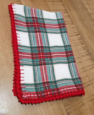 Tea Towel with Red Handmade Crochet Edging | Yellow Kitchen Towel | Heirloom Style Linen