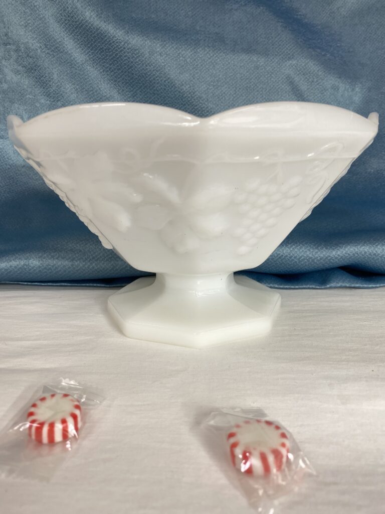 Vintage 8-Sided Grapes and Leaves Pedestal Compote Dish 1 8 sided compote milk glass dmb