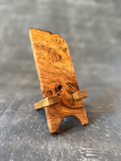 phone holder, phone stand, wood cherry burl