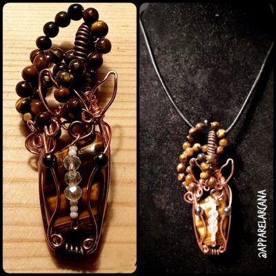 Tigers Eye Hematite & Glass Wire Art Horse Pendant