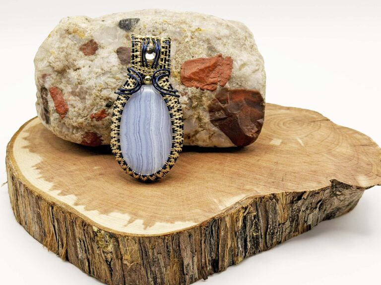 Team Spirit Wire Wrapped Blue Lace Agate Necklace 2 Photo of Team Spirit Wire Wrapped Blue Lace Agate Necklace