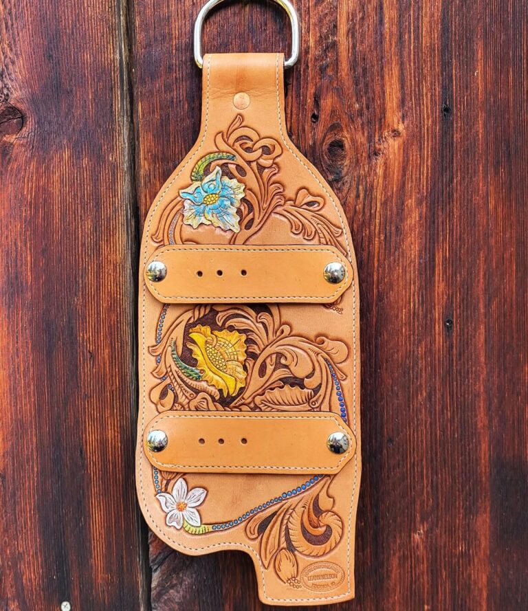 Leather Hand Carved Trophy Buckle Display Wall Art 1 cropped 2 Buckle fender complete outside2 1