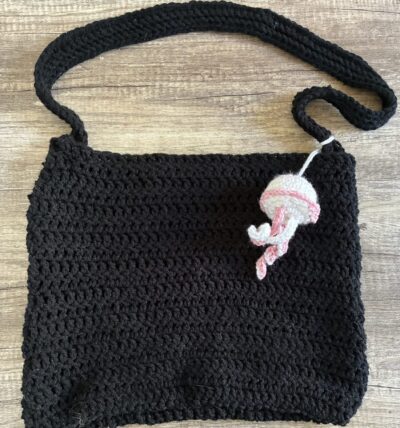 Classy Black Crocheted Shoulder Bag with Jellyfish Charm