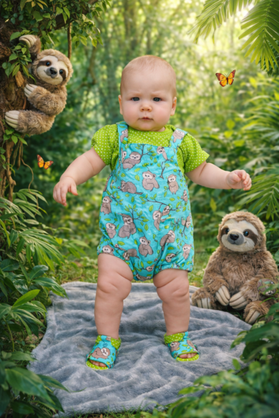 Sloth & Dot Faux Shortalls with shirt/ Optional Sandals/ $15.00