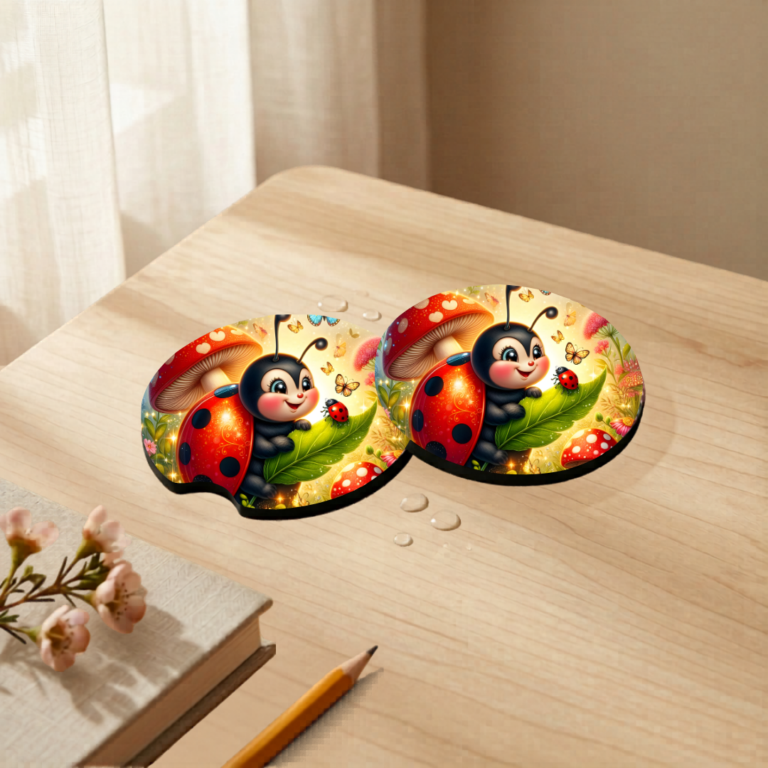 Car Coaster Set 11 ladybug coaster mockup 5
