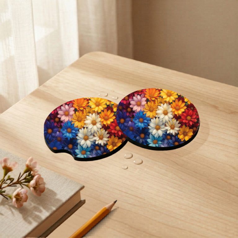 Car Coaster Set 3 rainbow flowers coaster mockup 5