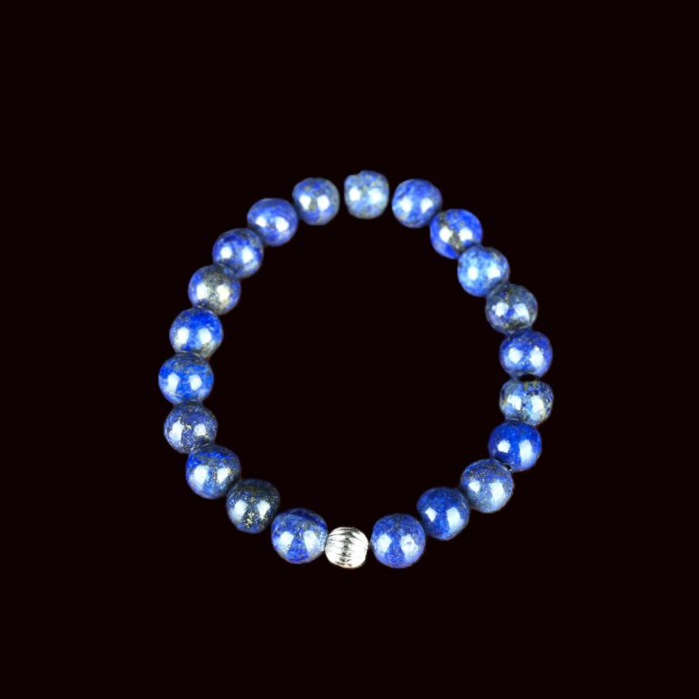 8mm Lapis Lazuli Bead Stretch Bracelet 4 2486 on black