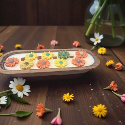 All Natural Daisy Wood Dough Bowl Candle