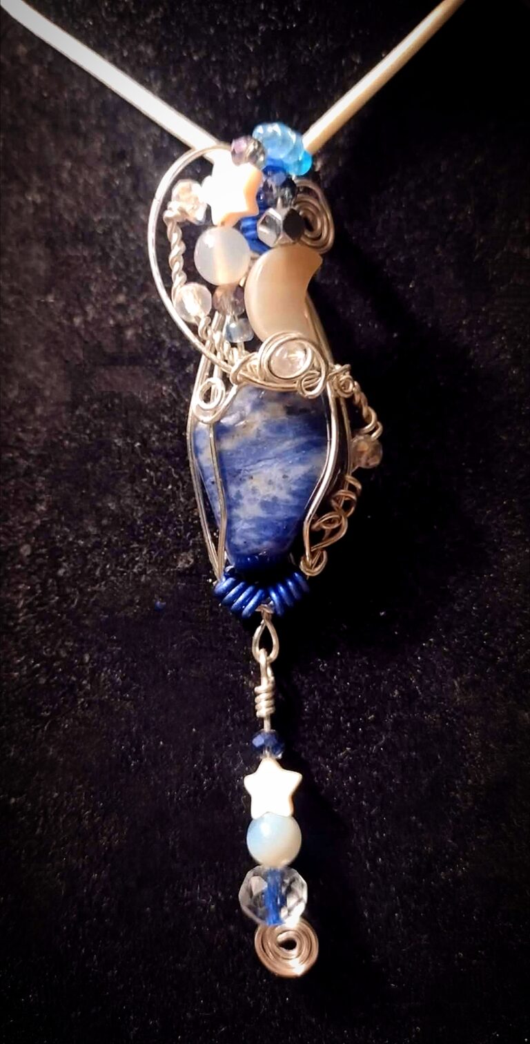Tidal ~ Sodalite Shell Agate & Glass Wire Wrapped Charm Pendant 2 Polish 20260423 123113058